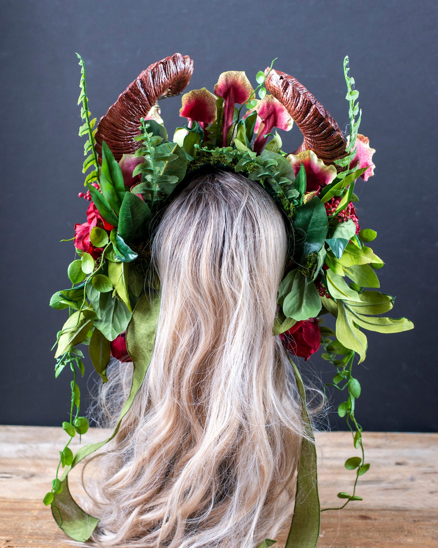 Burgundy Ram Horn Headdress – Fairy Crown, Forest Goddess Headpiece, Renaissance Festival Costume