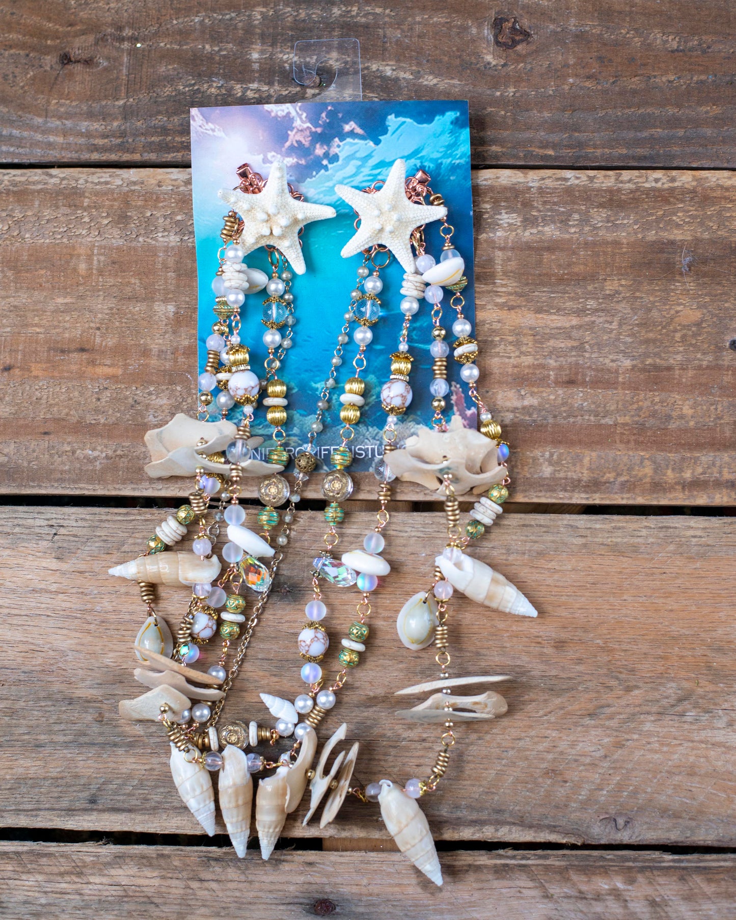 White & Gold Mermaid Headpiece – Starfish Crown with Vintage Beads & Seashells