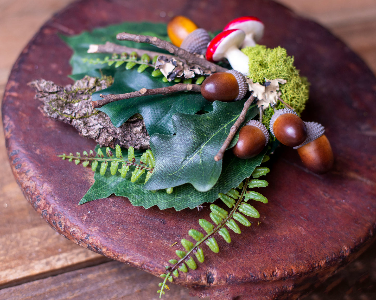 Autumn Forest Fairy Hair Clip with Acorns and Mushrooms