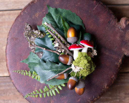 Autumn Forest Fairy Hair Clip with Acorns and Mushrooms