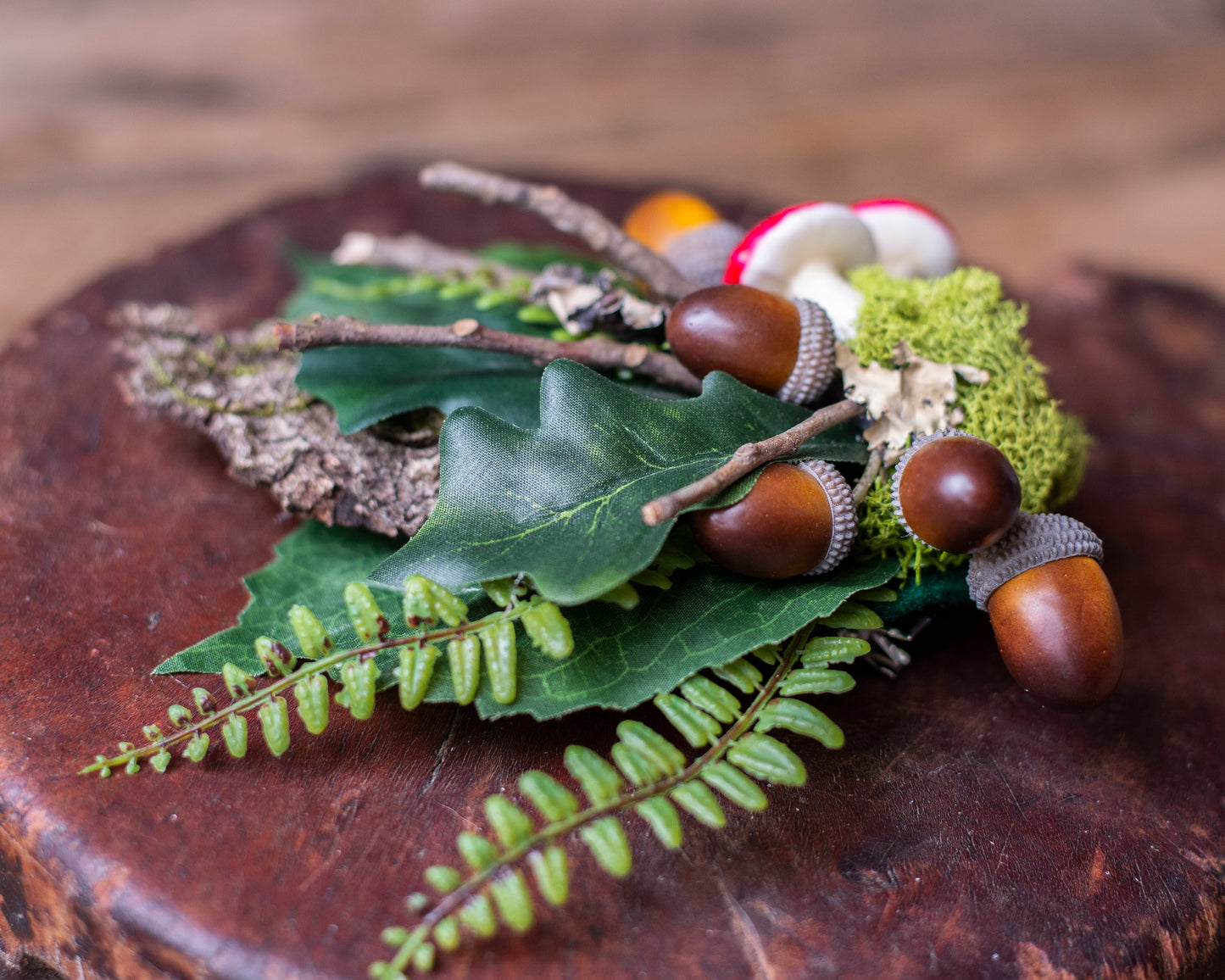 Autumn Forest Fairy Hair Clip with Acorns and Mushrooms