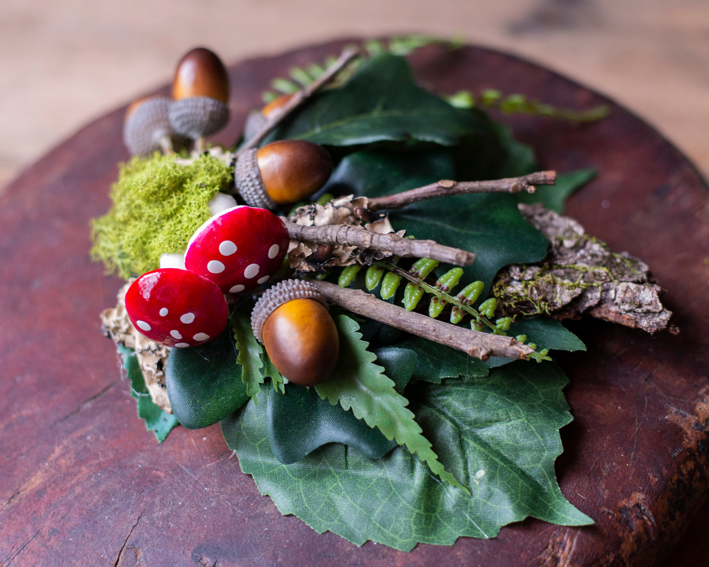 Autumn Forest Fairy Hair Clip with Acorns and Mushrooms