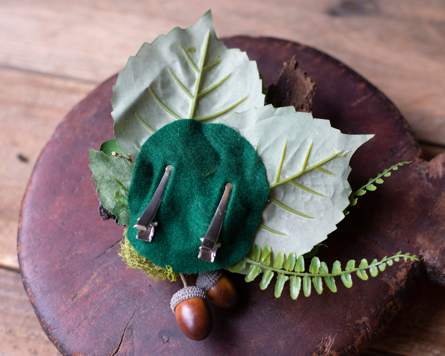 Autumn Forest Fairy Hair Clip with Acorns and Mushrooms