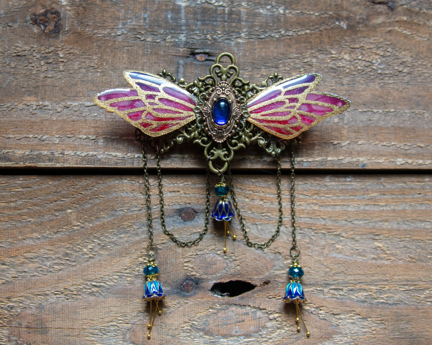 Blue Fairy Wing French Barrette Hair Clip