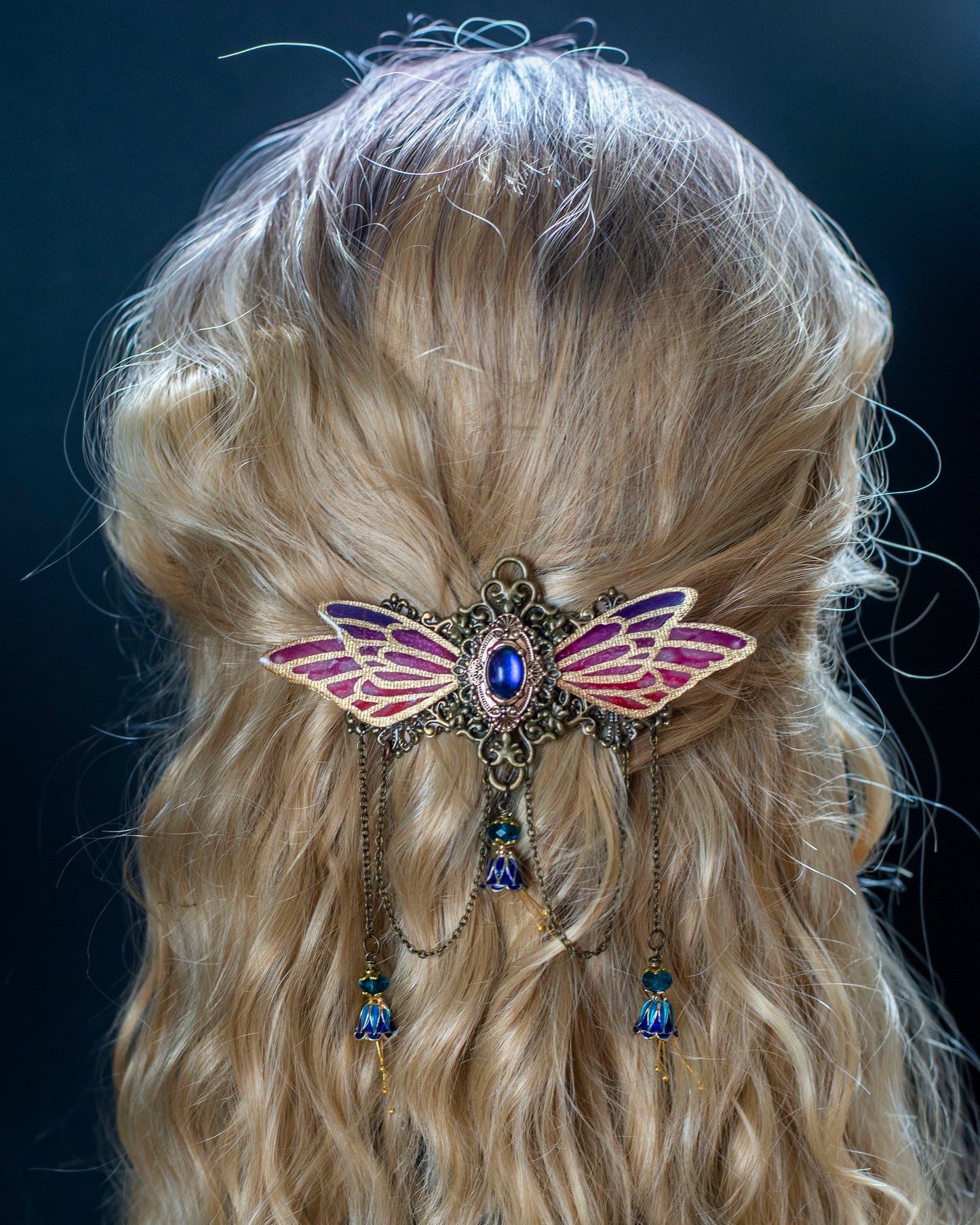 Blue Fairy Wing French Barrette Hair Clip