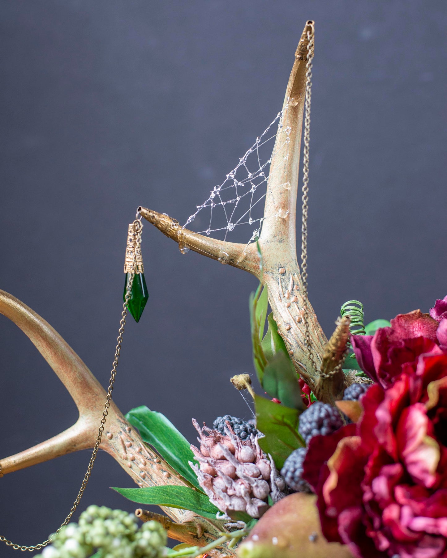 Persephone’s Antler Headdress – Double Antler Fairy Crown with Pomegranates & Moss