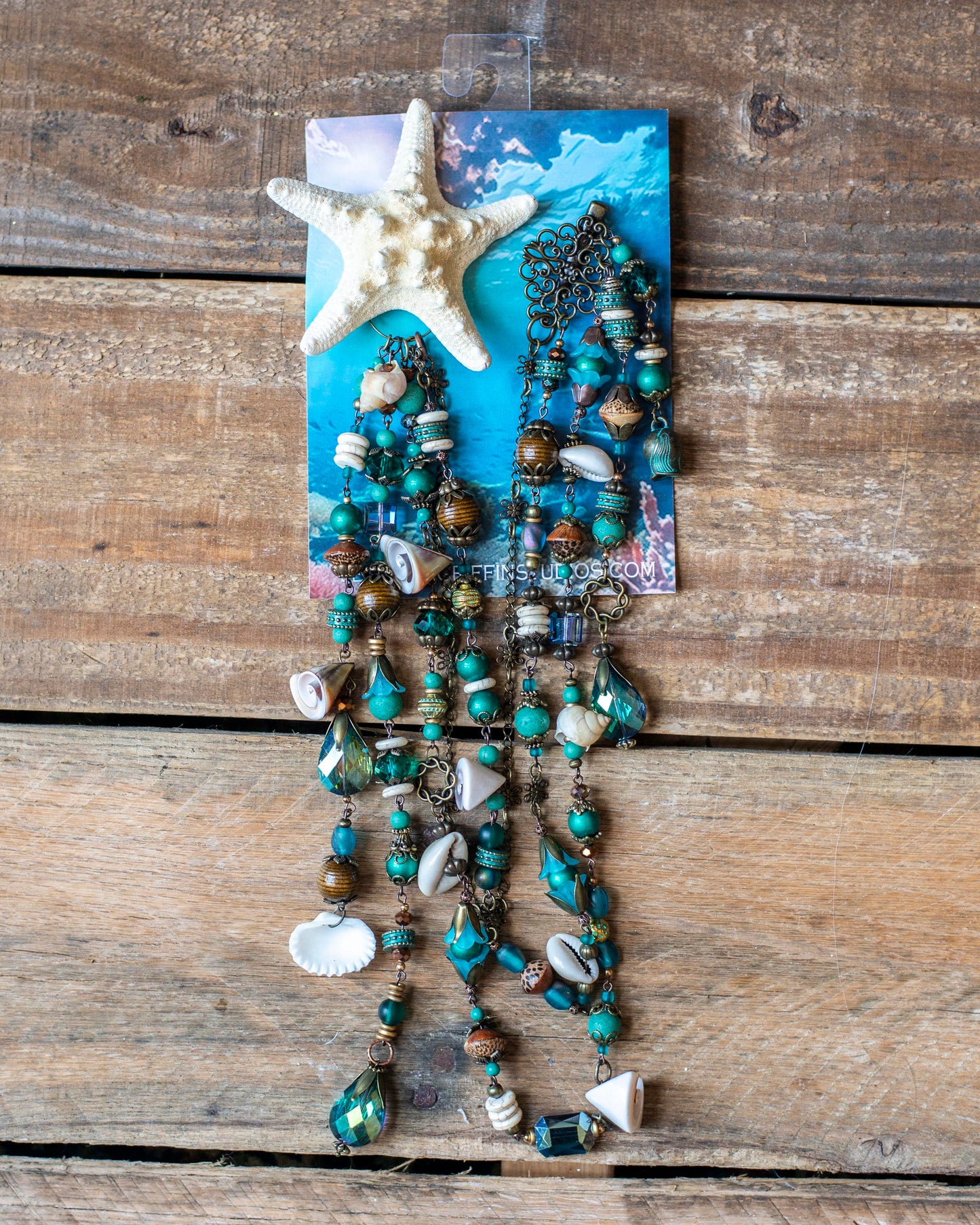 Teal & Bronze Mermaid Headpiece – Starfish Hair Clip with Vintage Beads & Shells